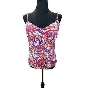 Lands End Swim Top Womens 16 Pink Orange Paisley Underwire‎ Bra Straps Tankini